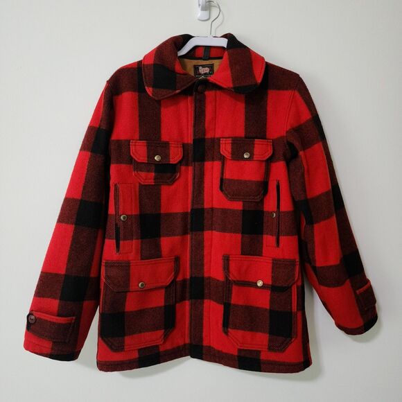 Woolrich Other - Vintage Woolrich Mens Wool Plaid Button-Up Jacket Red Black Lined USA 38 *FLAWS*